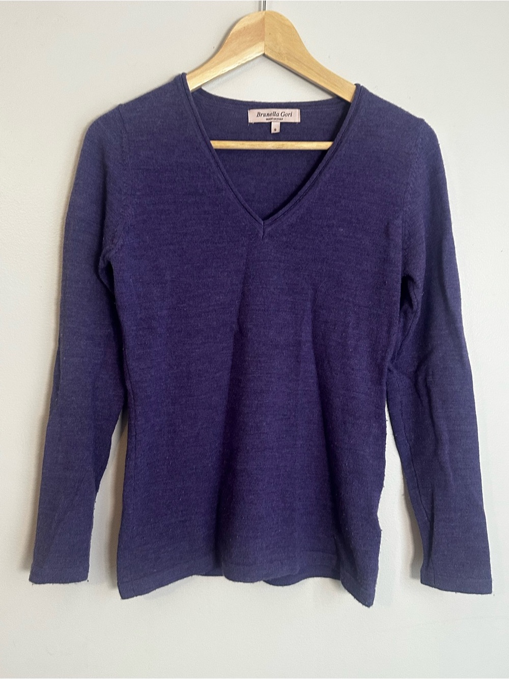 Brunella Gori Purple 100% Merino Wool V-Neck Knit Pullover Sweater Small